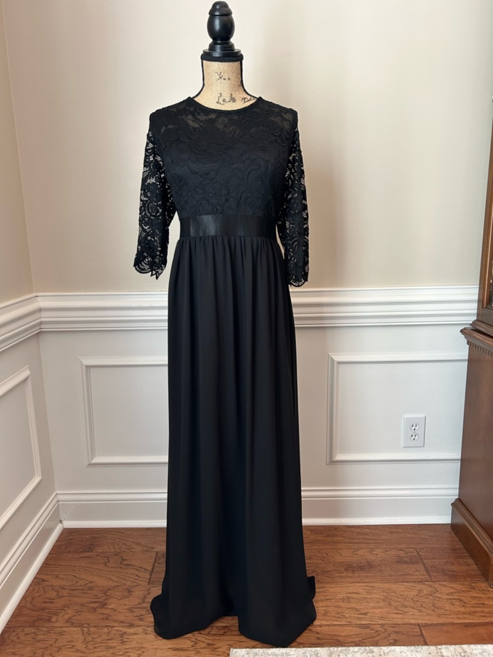 Ever Pretty Black Lace Maxi Dress with Satin Waistband